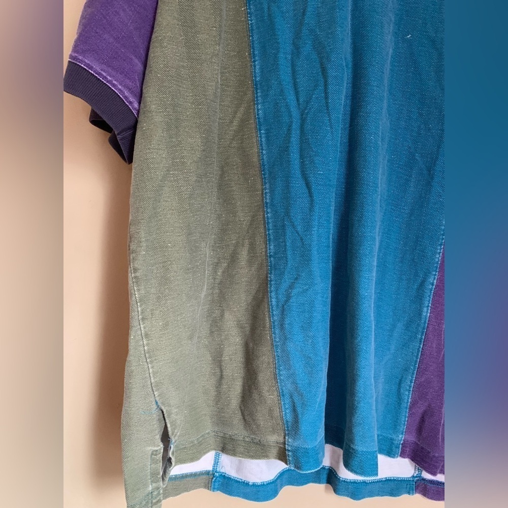 VTG 90s Eddie Bauer striped short Sleeve Polo Shirt Large colorblock - Picture 2 of 8